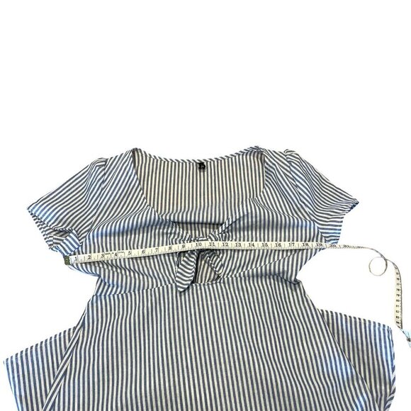 ZAFUL Blue White Striped Summer Dress Tunic Top Front-Tie Bouffant Sleeve Large - Picture 9 of 16